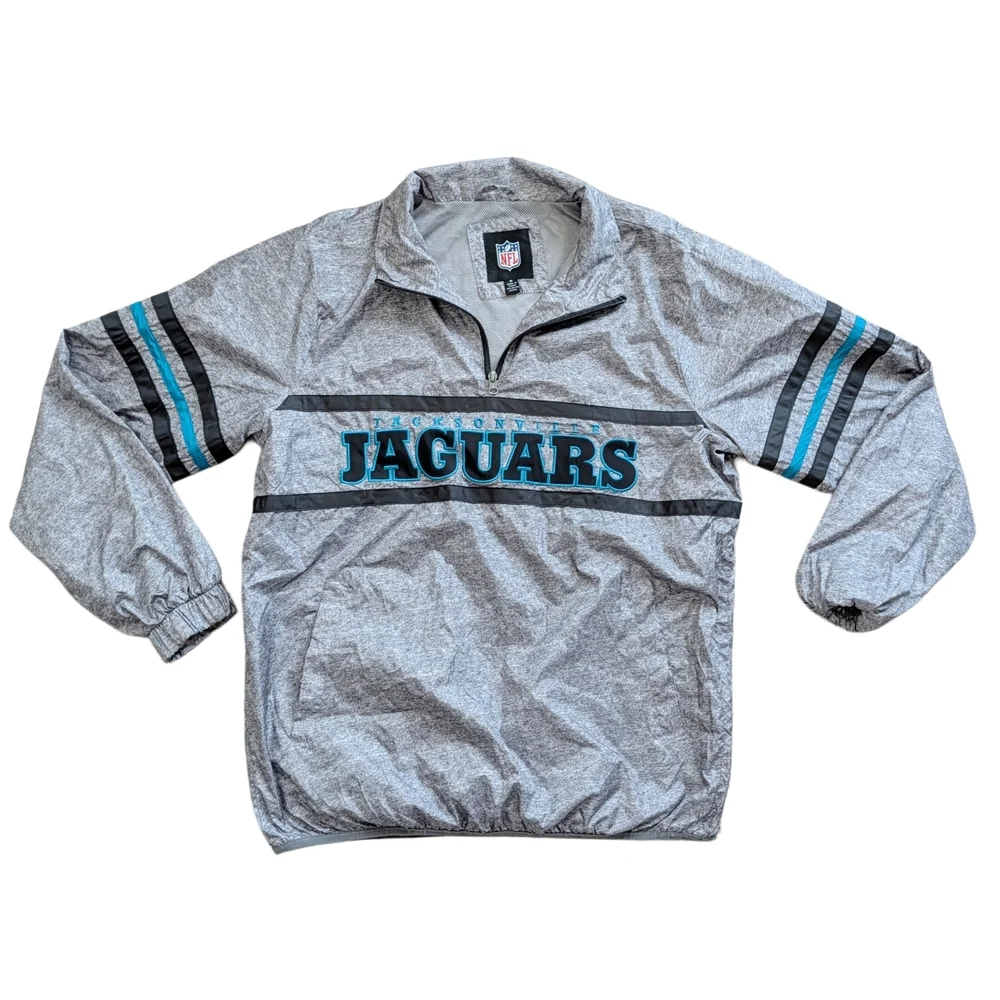 NFL Jacksonville Jaguars Gray Blue 1/4 Zip Pullover Windbreaker Jacket Medium - Picture 1 of 9